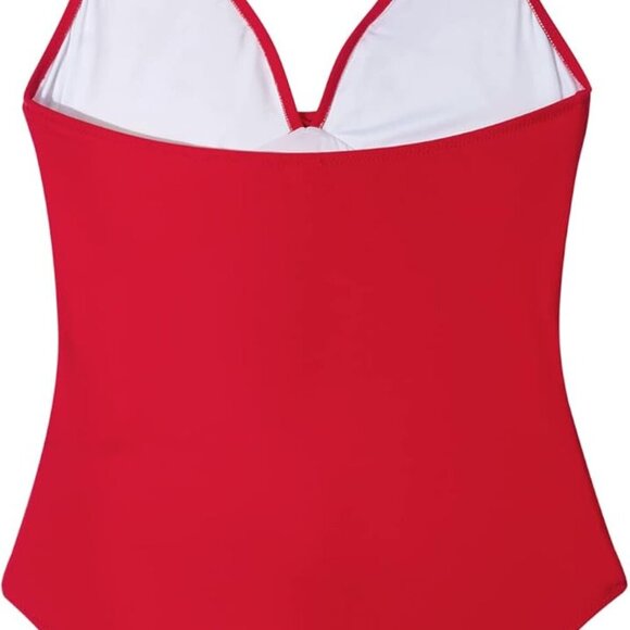 Women Sexy Tummy Control Halter Push Up One Piece Swimsuit in Red, Size Large - Picture 5 of 7
